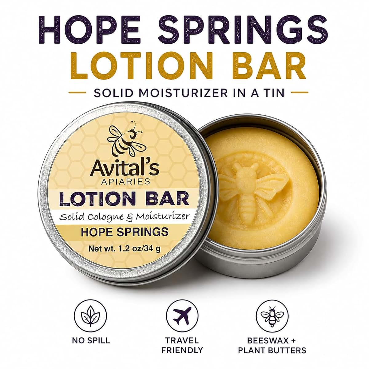 Avital's Apiaries Solid Lotion Bar In Tin - Hope Springs (photo 2)