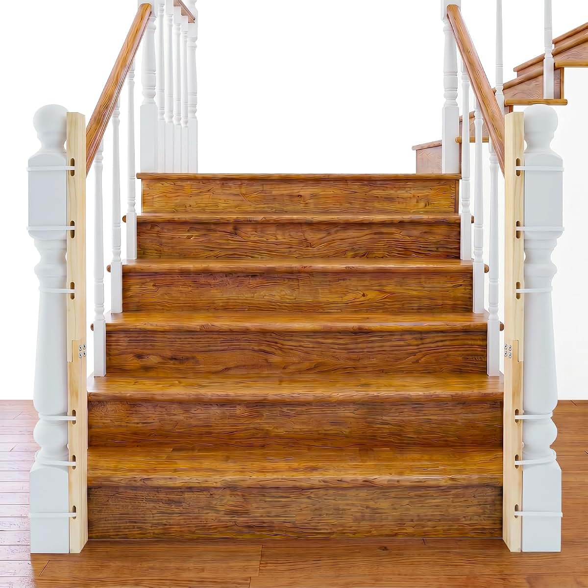 HolyMaji 2 Sets No Hole Baby Gate Banister Adapter Wood Mounting Kit For Stairway