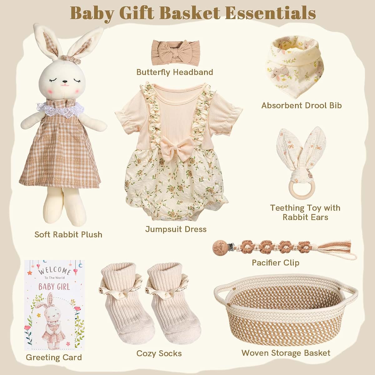 Baby Girl Essential Gift Basket with Outfit and Accessories