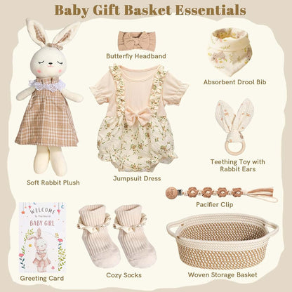 Baby Girl Essential Gift Basket with Outfit and Accessories