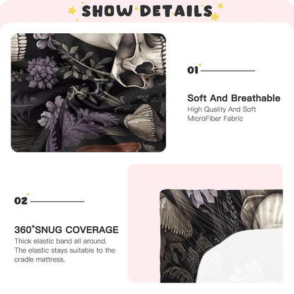 Skull And Mushrooms Stretchy Fitted Crib Sheet 27 X 39 X 5 Inches