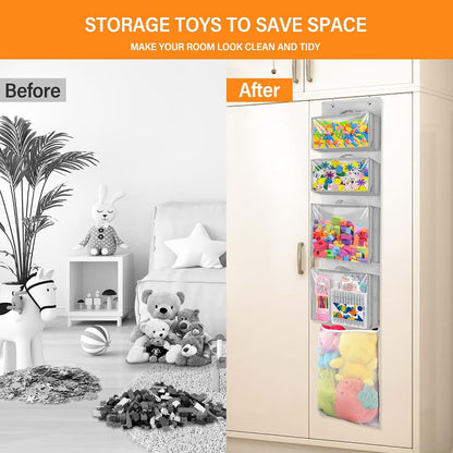 Woodoulogy Over Door Organizer with Removable Pouches for Toy Storage