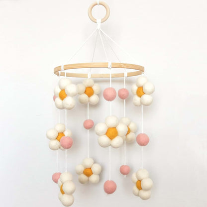 Goukurlsma Daisy Mobile For Crib With Pink Felt Flowers