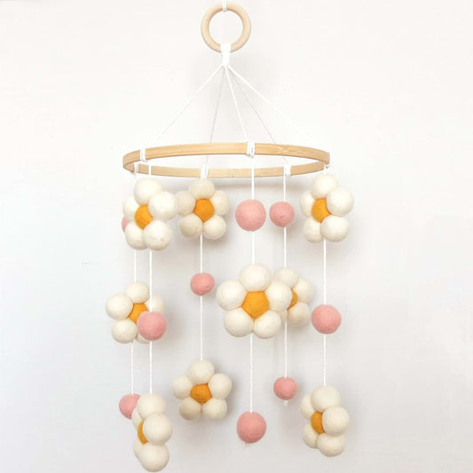 Goukurlsma Daisy Mobile For Crib With Pink Felt Flowers
