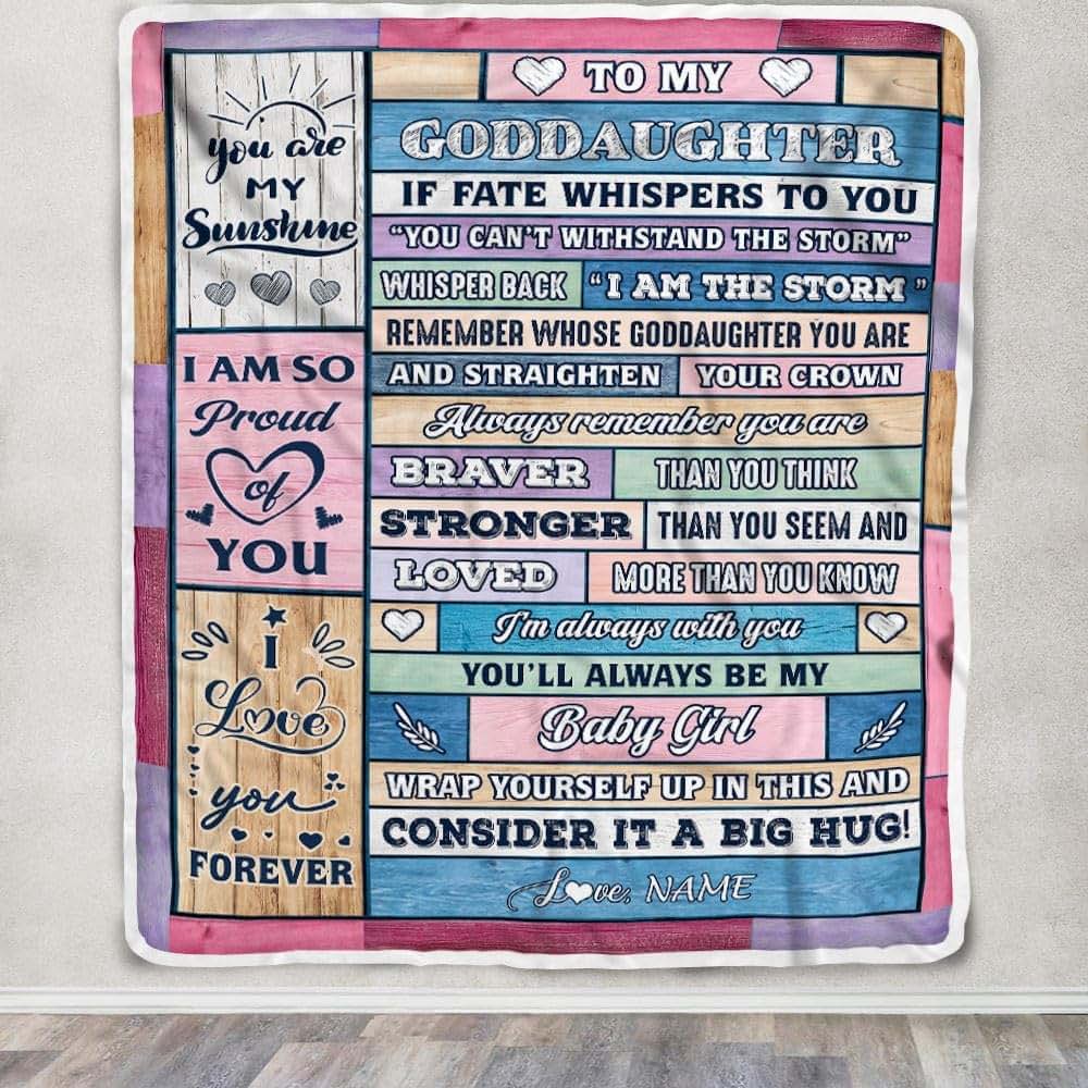 CenturyTee Personalized to My Goddaughter Blanket Gift from Godmother Wood I Am The Storm Baby Girl Goddaughter (photo 3)