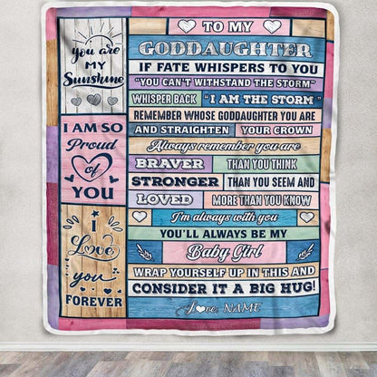 CenturyTee Personalized to My Goddaughter Blanket Gift from Godmother Wood I Am The Storm Baby Girl Goddaughter (photo 3)