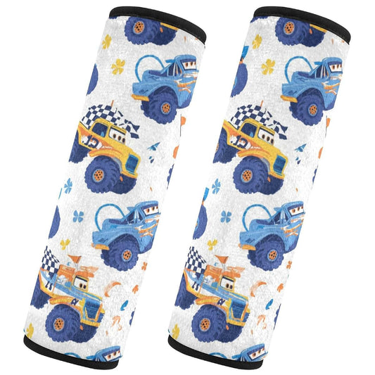 BabyOneStop Seat Belt Covers 2 Pack Cute Monster Trucks Print Flannelette Cotton