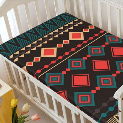 Aztec Themed Fitted Mini Crib Sheets 24 x 38 Inch Microfiber Multicolor