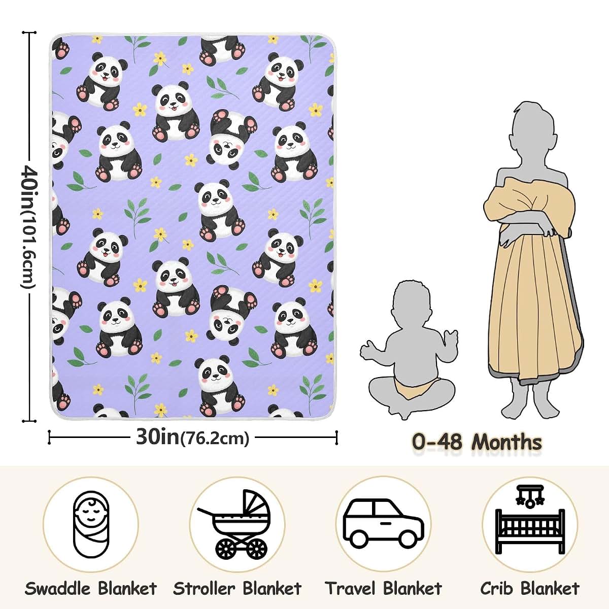 Sinestour Purple Panda Baby Cotton Blanket 30x40 Inch Toddler Crib Stroller