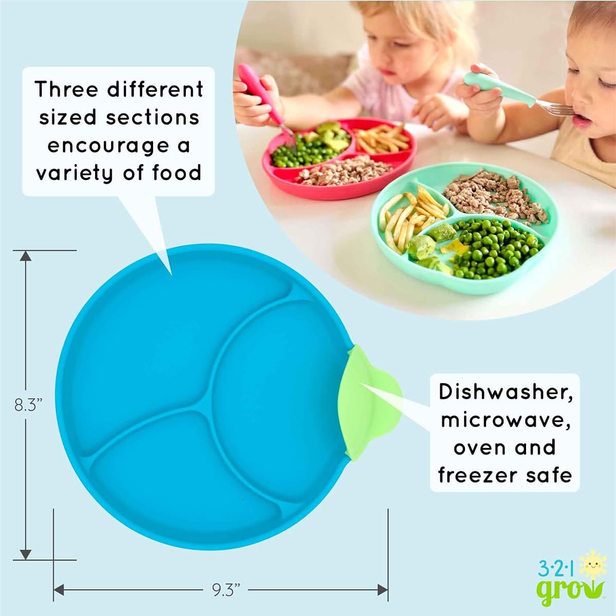 321 Grow Silicone Easy Scoop & Hold Plate Set for Self-Feeding