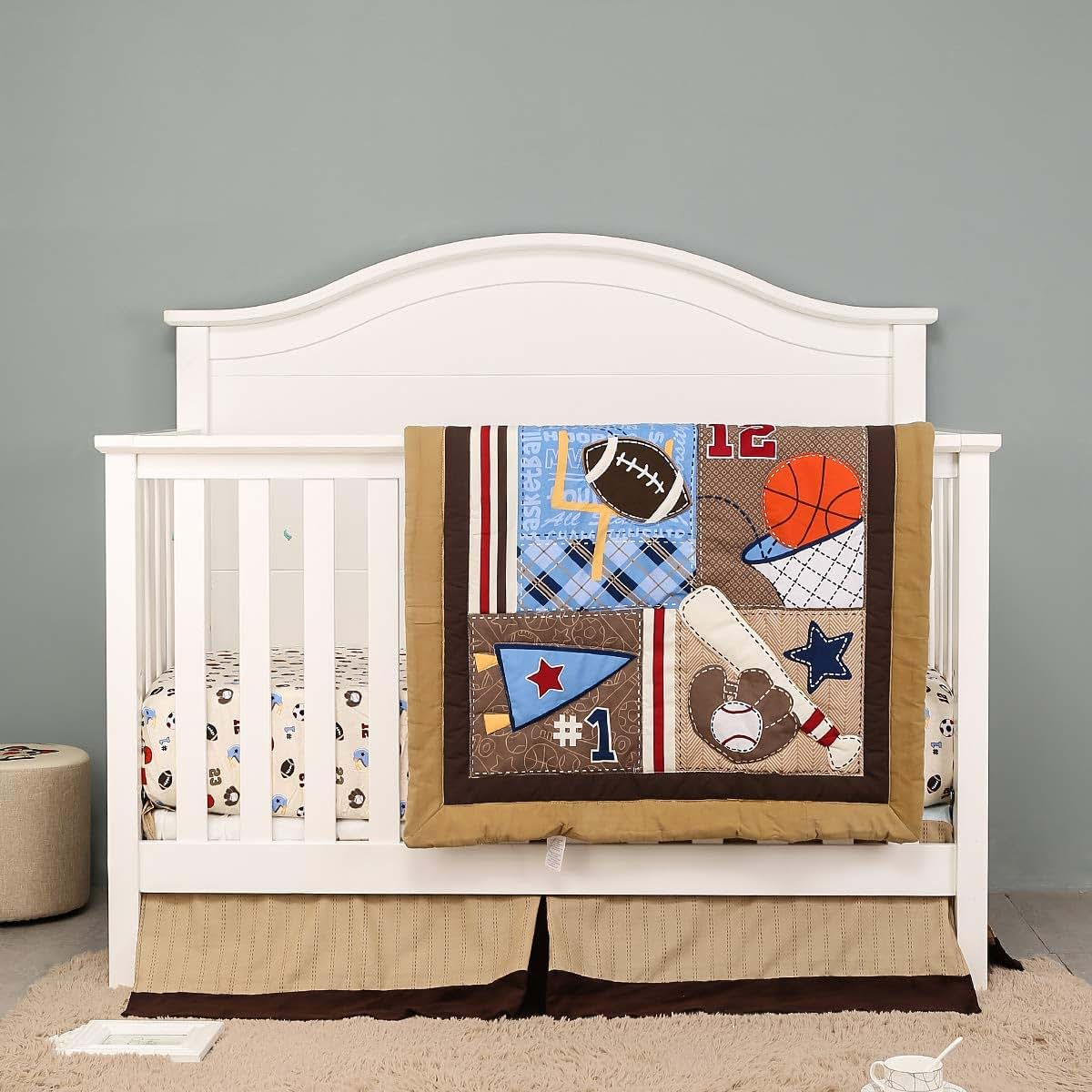 CribMATE 3 Pieces Sports Themed Nursery Crib Bedding Set Brown Basketball Ruby Baby Boy