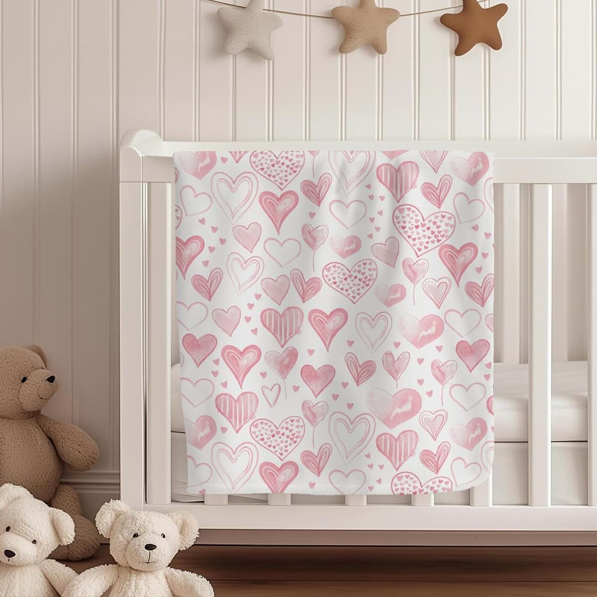 Cstdyfrv Pink Heart Print Baby Blanket, 50x60 Inch Soft Flannel Swaddle (photo 4)