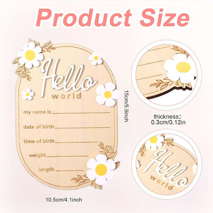 BabyOneStop Wooden Hello World Baby Announcement Sign, 5.91x4.13in Newborn Name Birth Plaque for Nursery Decor