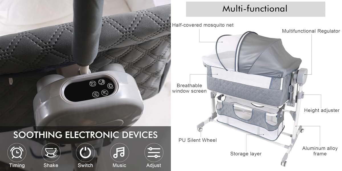 Reenborn Electric Bluetooth Smart Bassinet for Co-Sleeping, Foldable Baby Bedside Crib Sleeper, Convertible Bedside (photo 3)