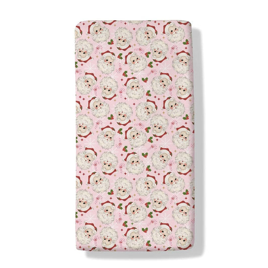 Cstdyfrv Vintage Santa Christmas Baby Crib Sheets Cute Santa Claus Christmas Candy Cane Holly Snowflakes Baby Sheets