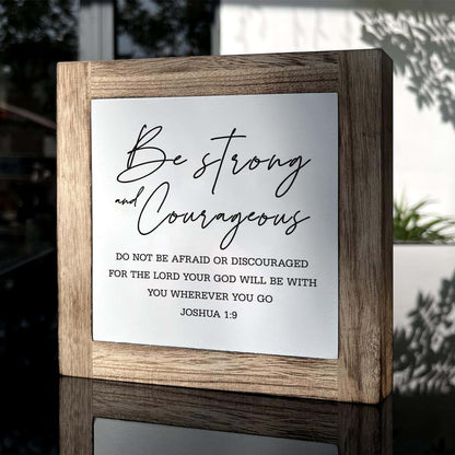 Gkwa Joshua 1:9 Bible Verse Sign, Pine Wood Tabletop Decoration, 5.9 x 5.9 Inches
