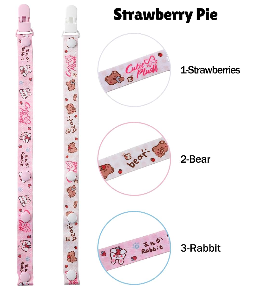 CutiePlusU Adult Pacifier Clip | Strawberry Pie Theme Holder Set of 2