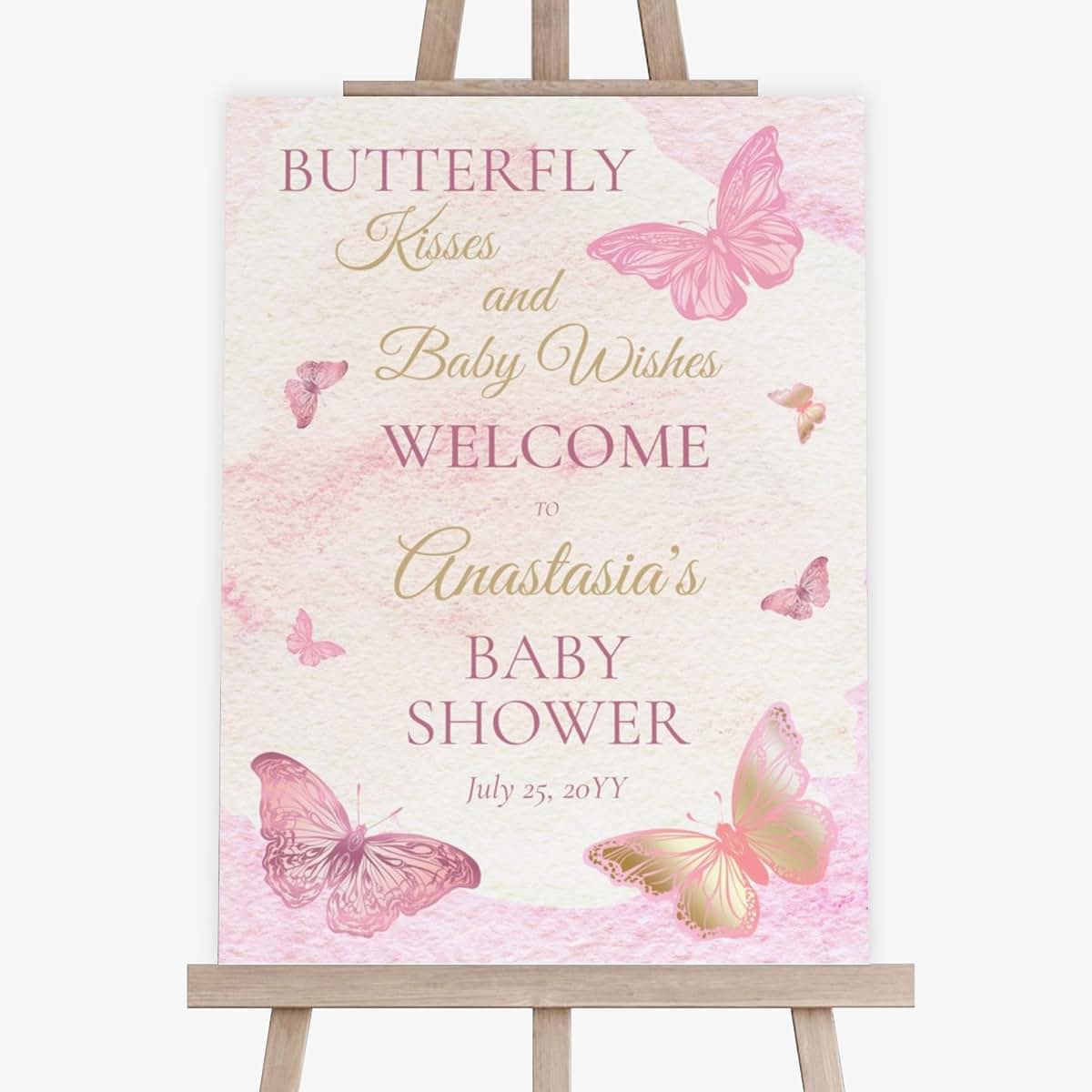 Kaysen Personalized Butterfly Kisses And Baby Wishes Welcome Sign For Baby Shower Party Decorations Butterfly Theme
