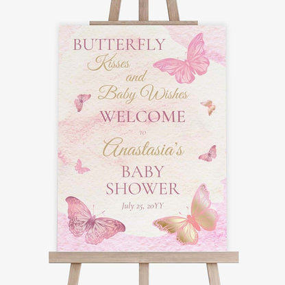Kaysen Personalized Butterfly Kisses And Baby Wishes Welcome Sign For Baby Shower Party Decorations Butterfly Theme