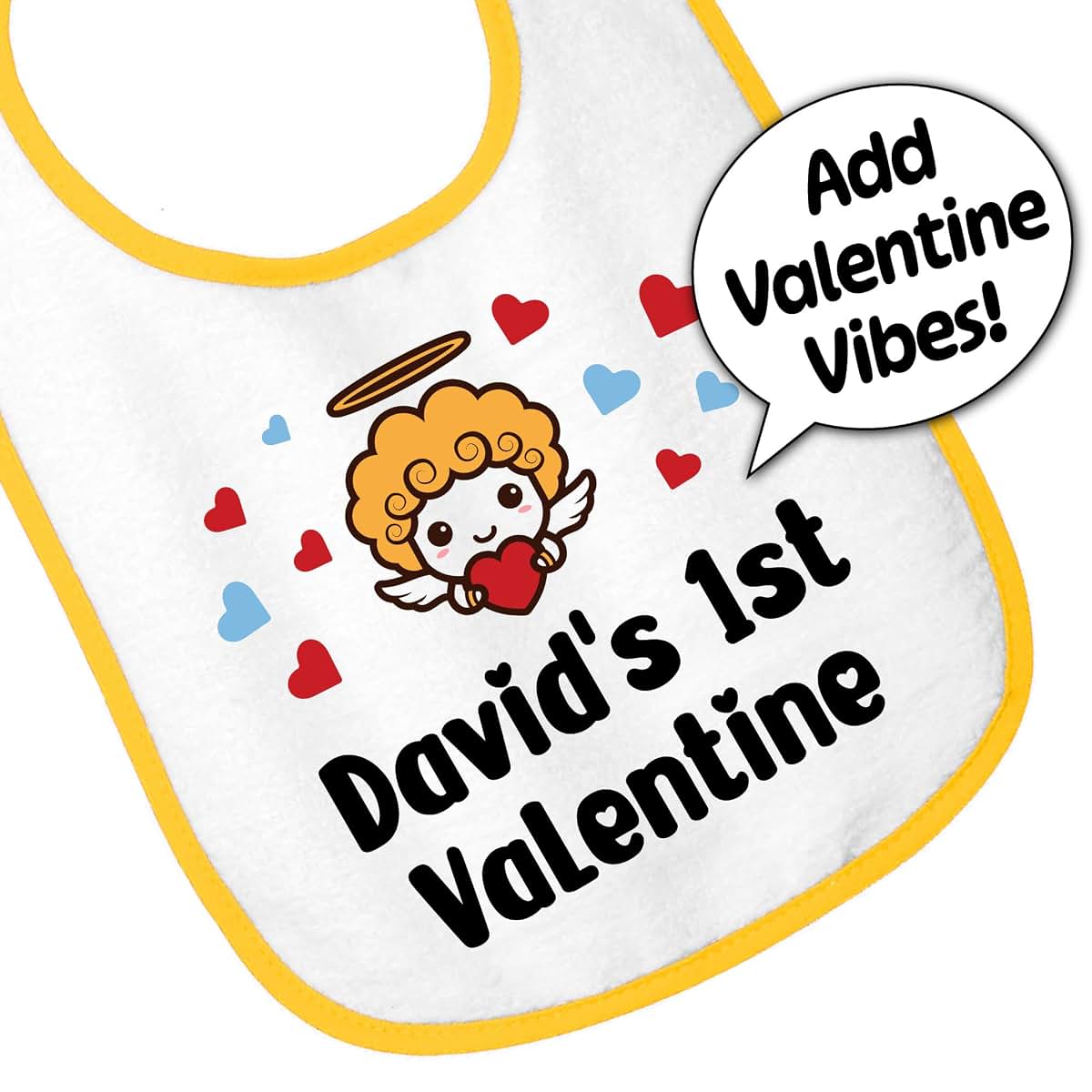 Smiling Jindo Personalized Baby Bib with Name – 1st Valentine's Day Gift, Custom Cupid Design, Soft Cotton Terry (photo 4)