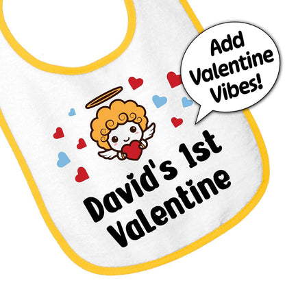 Smiling Jindo Personalized Baby Bib with Name – 1st Valentine's Day Gift, Custom Cupid Design, Soft Cotton Terry (photo 4)