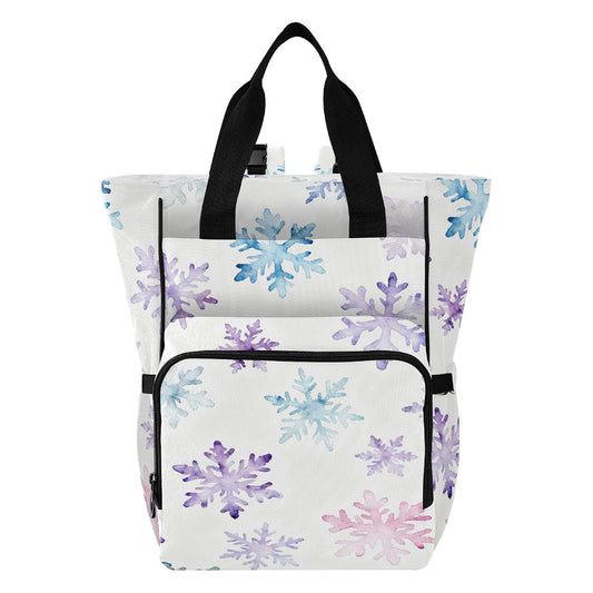 Loancwa Snowflake Print Diaper Bag Backpack, Waterproof Nylon Multi-Function Mommy Bag with Insulated Bottle Pockets