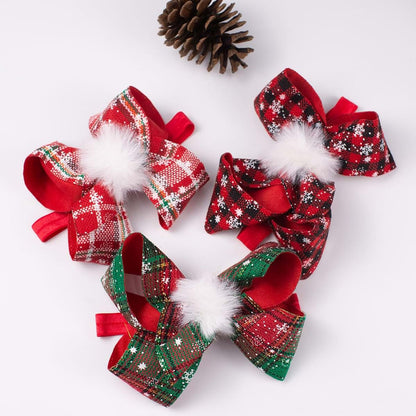 JIAHANG Christmas 6 Inch Hair Bow Headband with Pom Pom for Baby Girls, Pack of 3