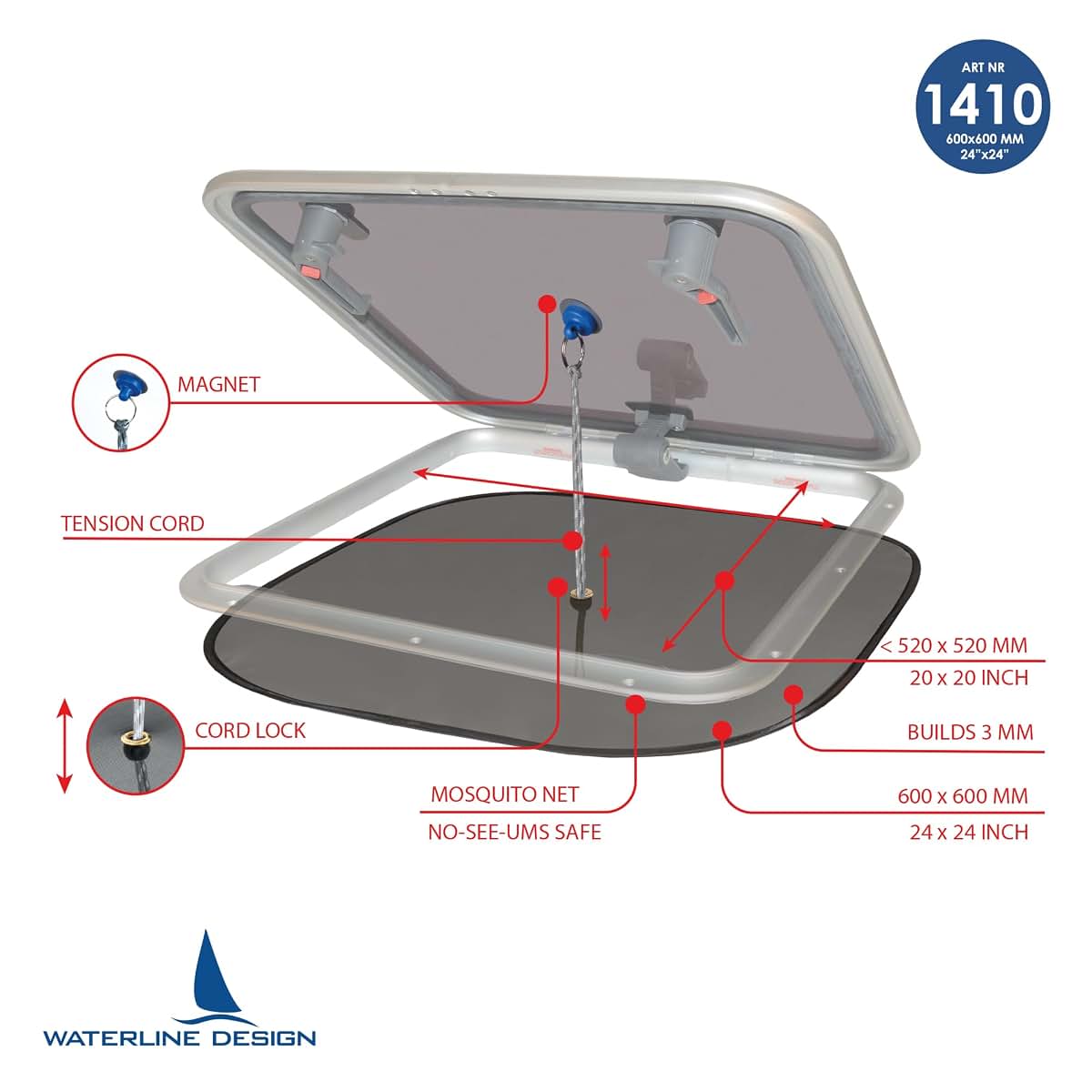 Waterline Design WaterlineDesign Boat Hatch Bug Screen, Magnetic Mosquito Net for Boat Hatches, Regular (photo 3)