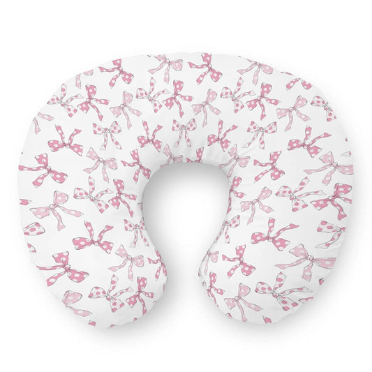 Selgkds Pink Dot Bows Nursing Pillow Covers Sweet Girly Bows Stretchy Soft Nursing Pillowcase for Breastfeeding Pillow