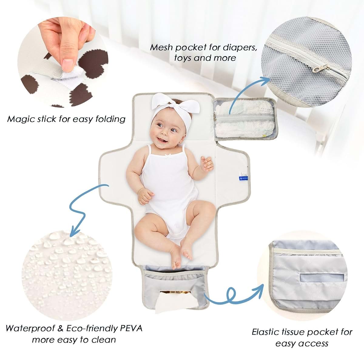 Kigai Cow Print Portable Diaper Changing Pad with Zippered Mesh Pocket