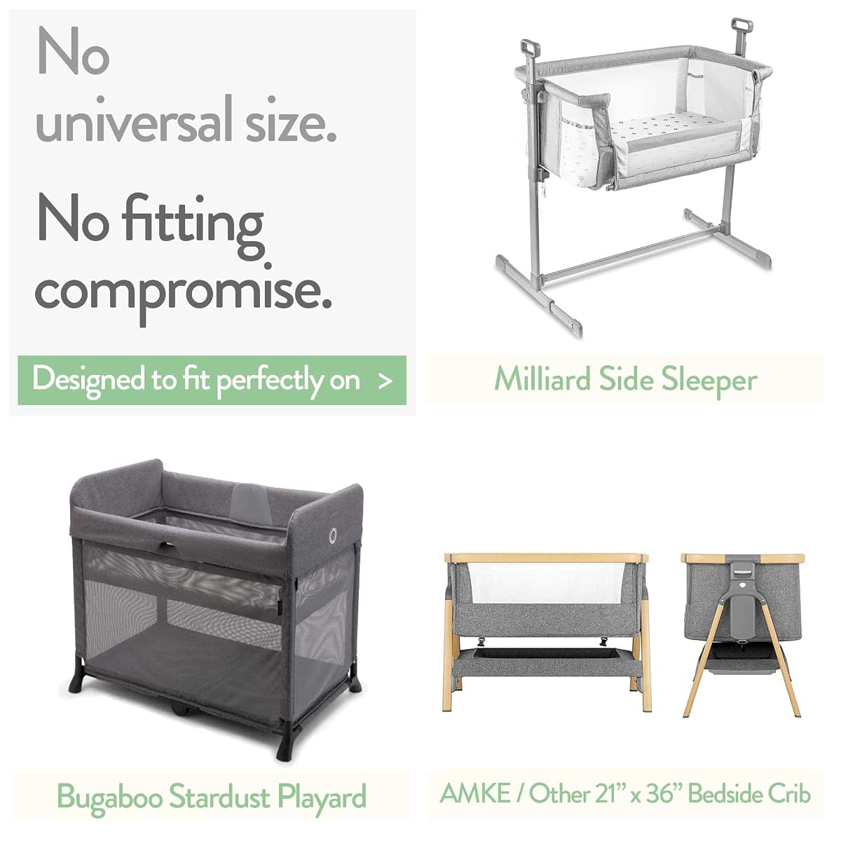 Joey & Joan Bedside Sleeper Bassinet Sheets for Milliard Side Sleeper, 21 x 36 Inch, 100% Cotton, 2 Pack, Grey and Mint