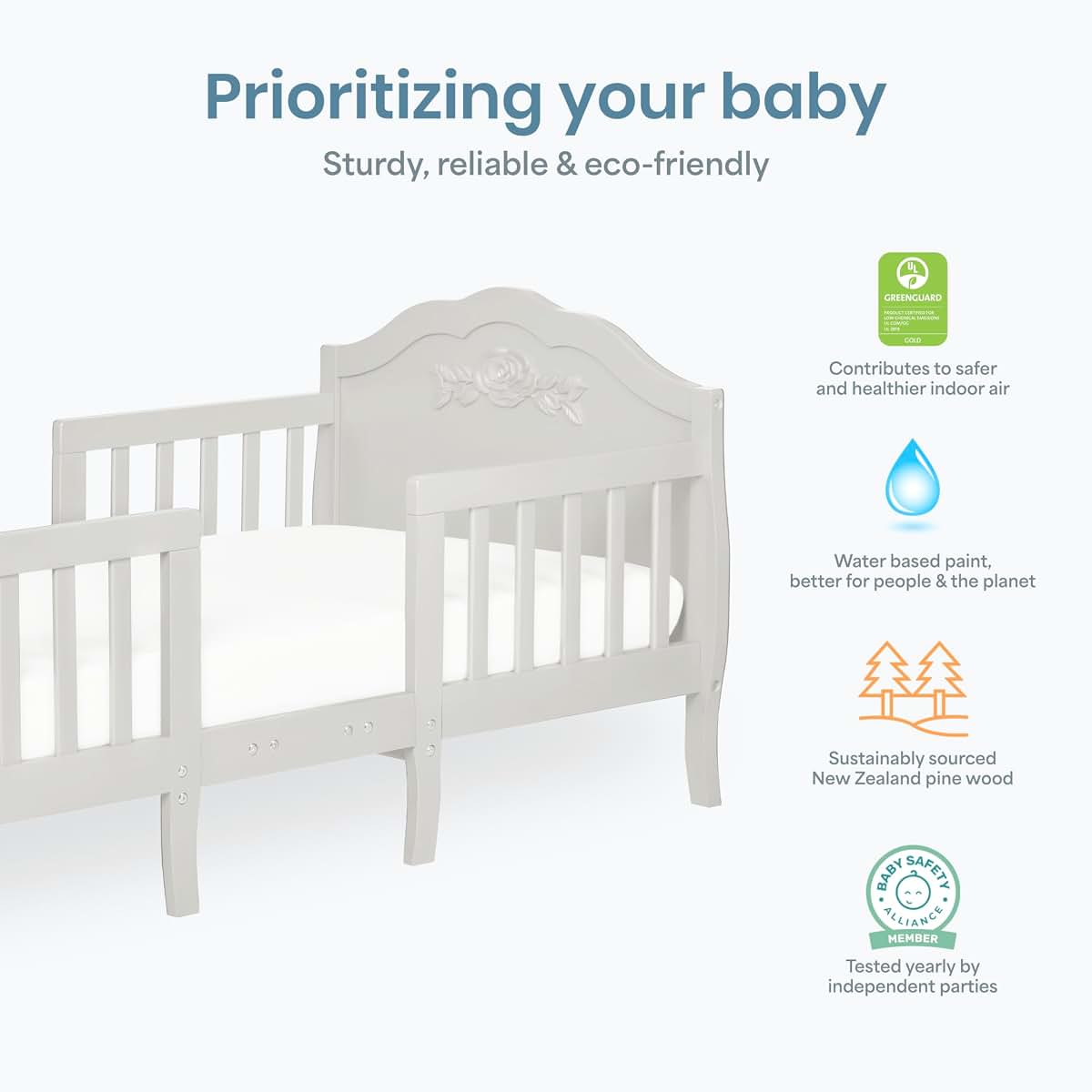 SweetPea Baby Rose 3-in-1 Convertible Toddler Bed in Platinum