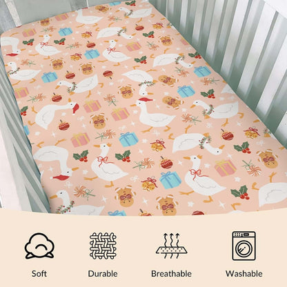 Cstdyfrv Retro Christmas Ducks Baby Crib Sheets Cute Santa Ducks Gift Candy Cookie Bells Standard Crib Toddler (photo 3)