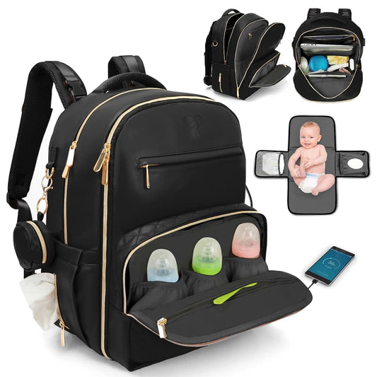 JustBaby Luv Leather Diaper Bag with Changing Pad & Pacifier, Large Diaper Bag Backpack
