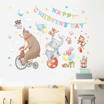 BabyOneStop Circus Animal Wall Decals With Bear And Elephant