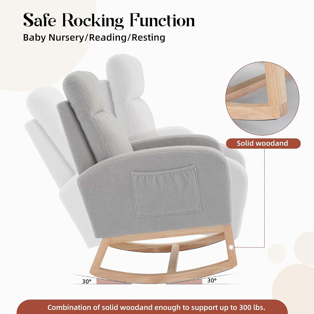 Glider Rocking Chair Nursery Accent Armchair with Side Pocket