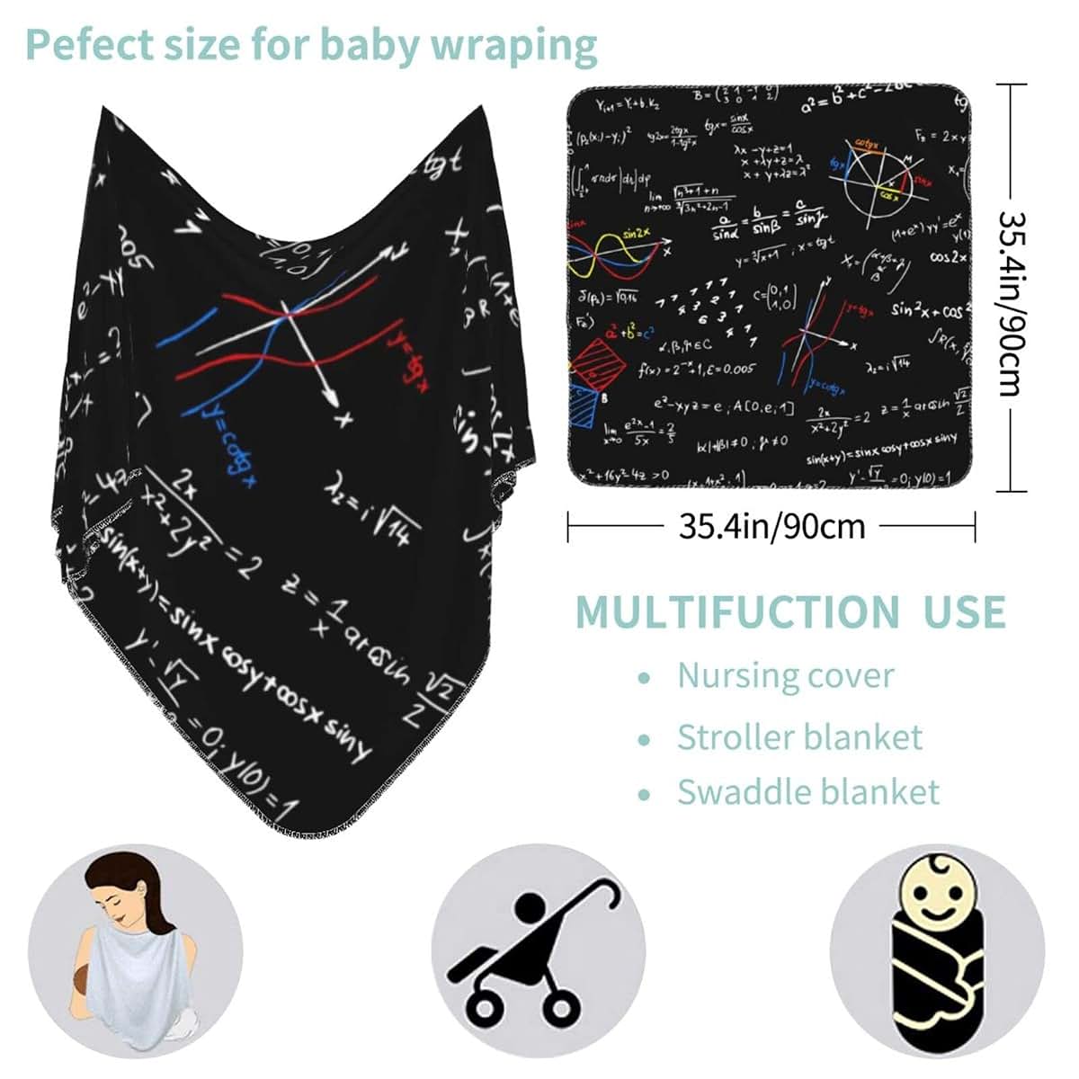 Yuyuy Math Formula Pattern Baby Blanket Newborn Swaddle Cover Receiving Blanket for Infant Nursery Stroller (photo 3)