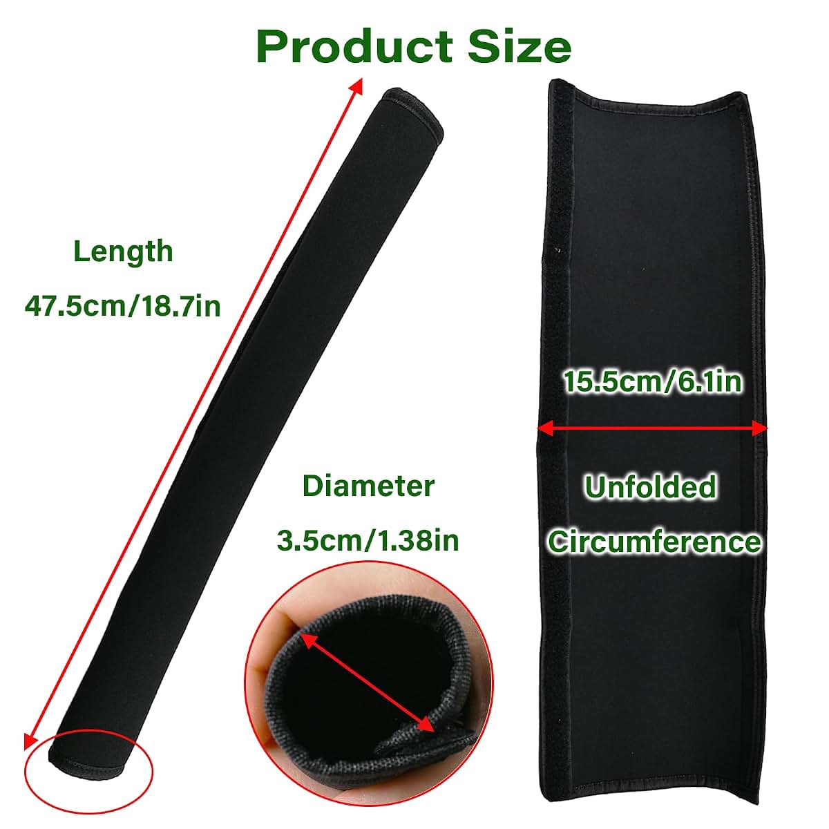 2-Pack Stroller Handlebar Cover, 18.7 Inch Black Pushchair Armrest Protector With Velcro