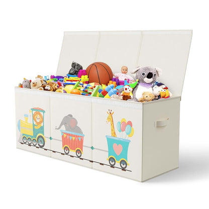 Rossoff Extra Large Collapsible Sturdy Toy Storage Organizer With Lids Animal Train Beige
