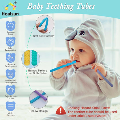 Teething Straw Sticks for Babies 3-18 Months - 8 Pack Silicone Chew Toys