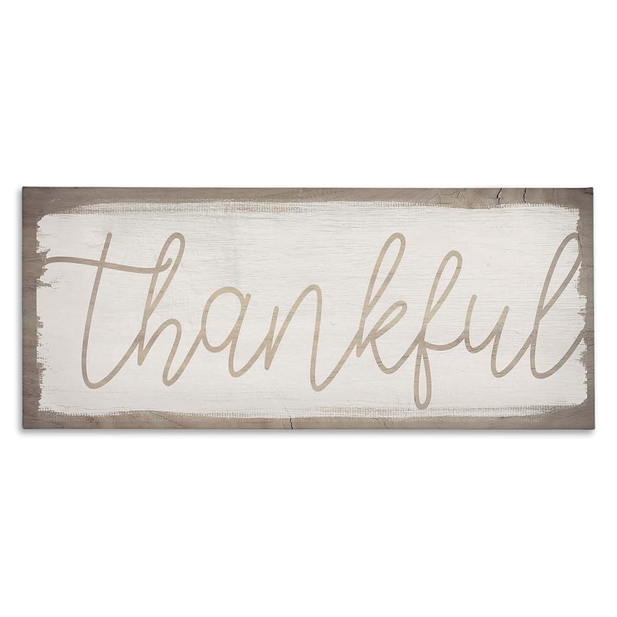 Stupell Industries Playful Thankful Text Distressed Paint Pattern Canvas Wall Art 13 x 30 Inches