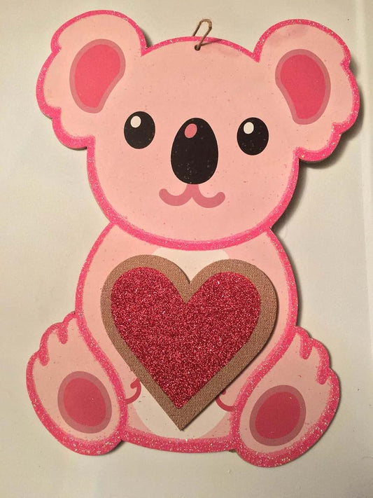 Koala Glitter Heart Sign Decor for Nursery and Kids Room