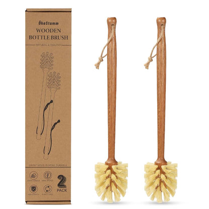 ÖKOSTAMM 2 Pack Natural Bottle Brush - Ebony Wooden Water Bottle Cleaner Brush with Sisal Bristles, Plastic Free Bottle