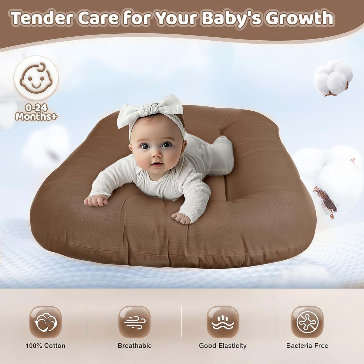 NestleMom Infant Support Cushion for Newborn 0-24 Months, Brown-DD