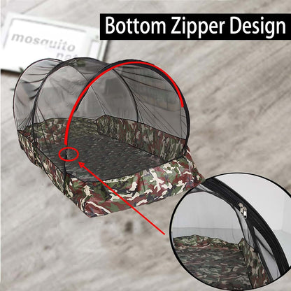 CMINGJ Portable Pop-Up Mosquito Net, Foldable Travel Bed Net with Bottom Zipper, Black & Camouflage