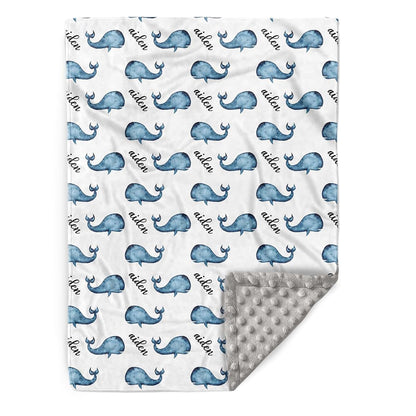 Kryvoxc Personalized Baby Blankets with Name, Whale Double Layer Receiving Swaddle Blanket with Dotted Backing, Soft