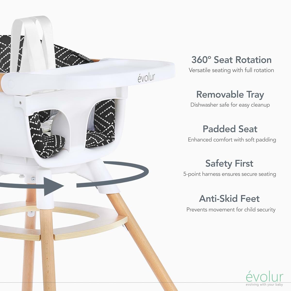 Evolur Ann 4-in-1 High Chair with 360 Rotating Seat in Black (photo 3)