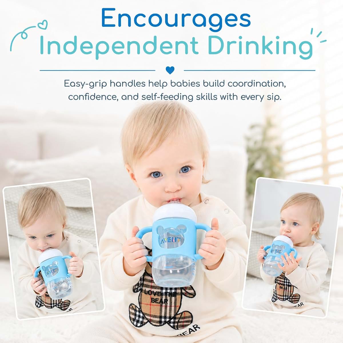 Aelop Silicone Bottle Handles for Wide-Neck Glass & Plastic Bottles, Transitional Sippy Cup Grip for Independent (photo 2)