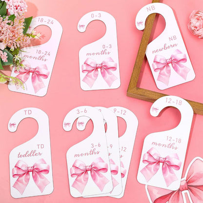 FYSUIMU 8-Piece Pink Bow Baby Closet Dividers, Watercolor Paper Hanging Organizer for Nursery