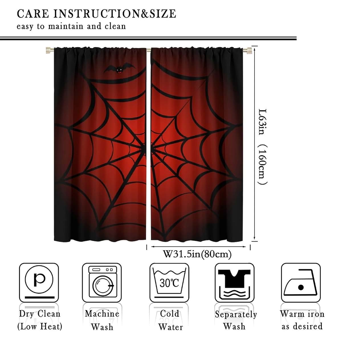 SHElifestyle Spider Web Blackout Window Curtains, 63x63 Inch 2-Panel Set